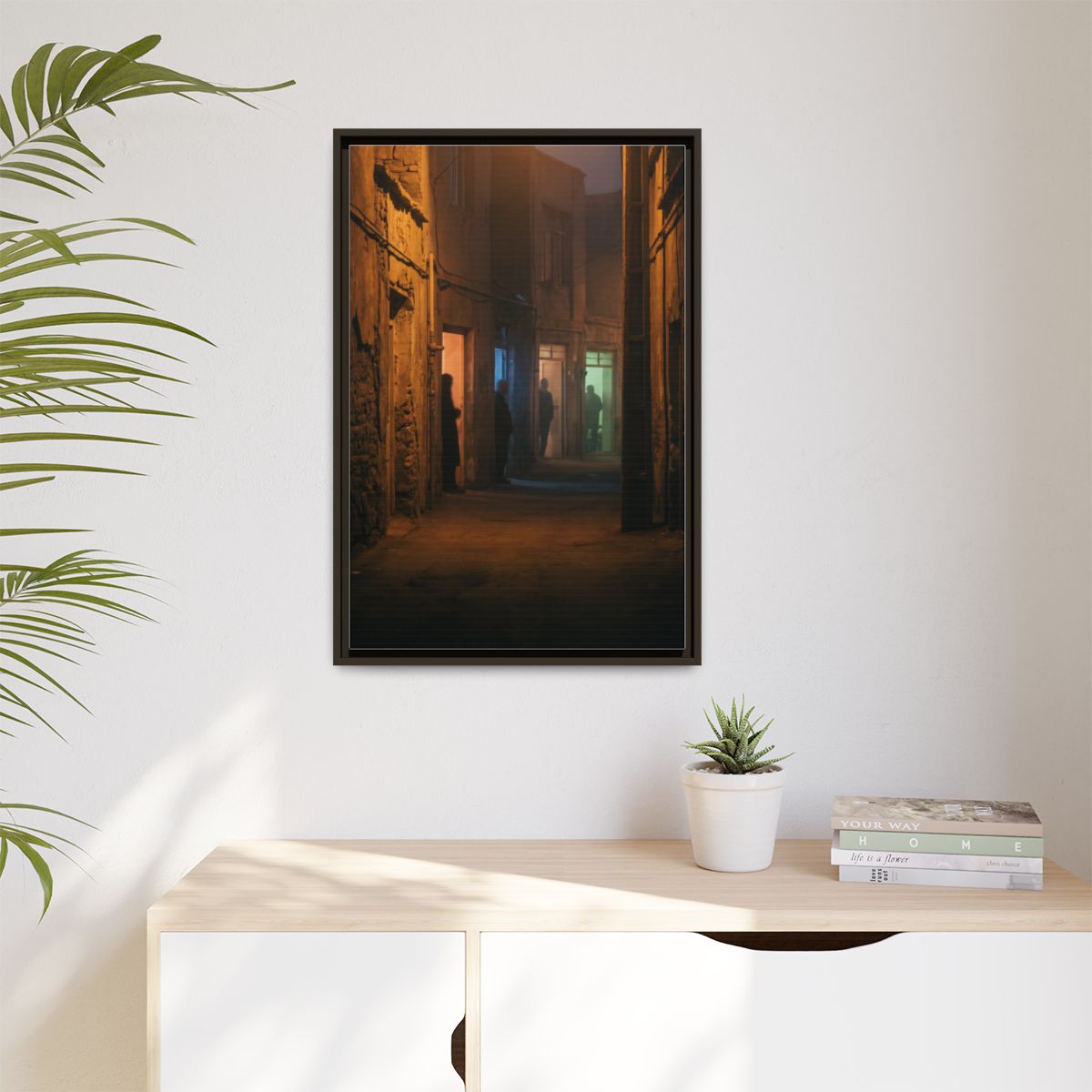 Matte Canvas, Framed - Shadowed Alleyway Mystery Art Print...