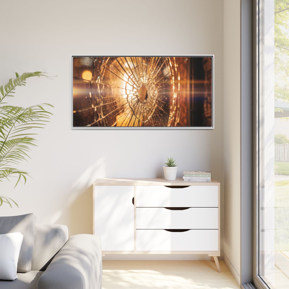 Matte Canvas, Framed - Golden Fractured Art — White / 1.25"...