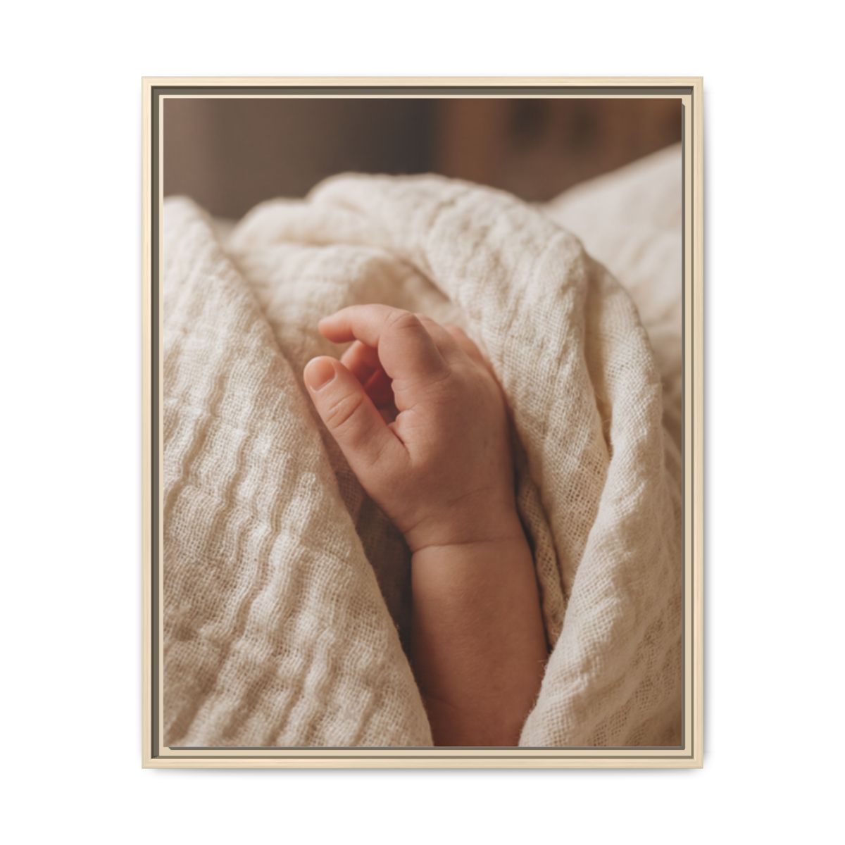 Framed Matte Canvas - Tender Newborn Hand (8×10, 9×12, 11×14, 12×16, 10×20, 12×18, 16×20, 16×24, 12×36, 18×24, 20×24, 16×32, 20×30, 24×30, 16×48, 24×32, 24×36, 24×48, 20×60, 30×40, 32×48, 30×60 & 40×60)