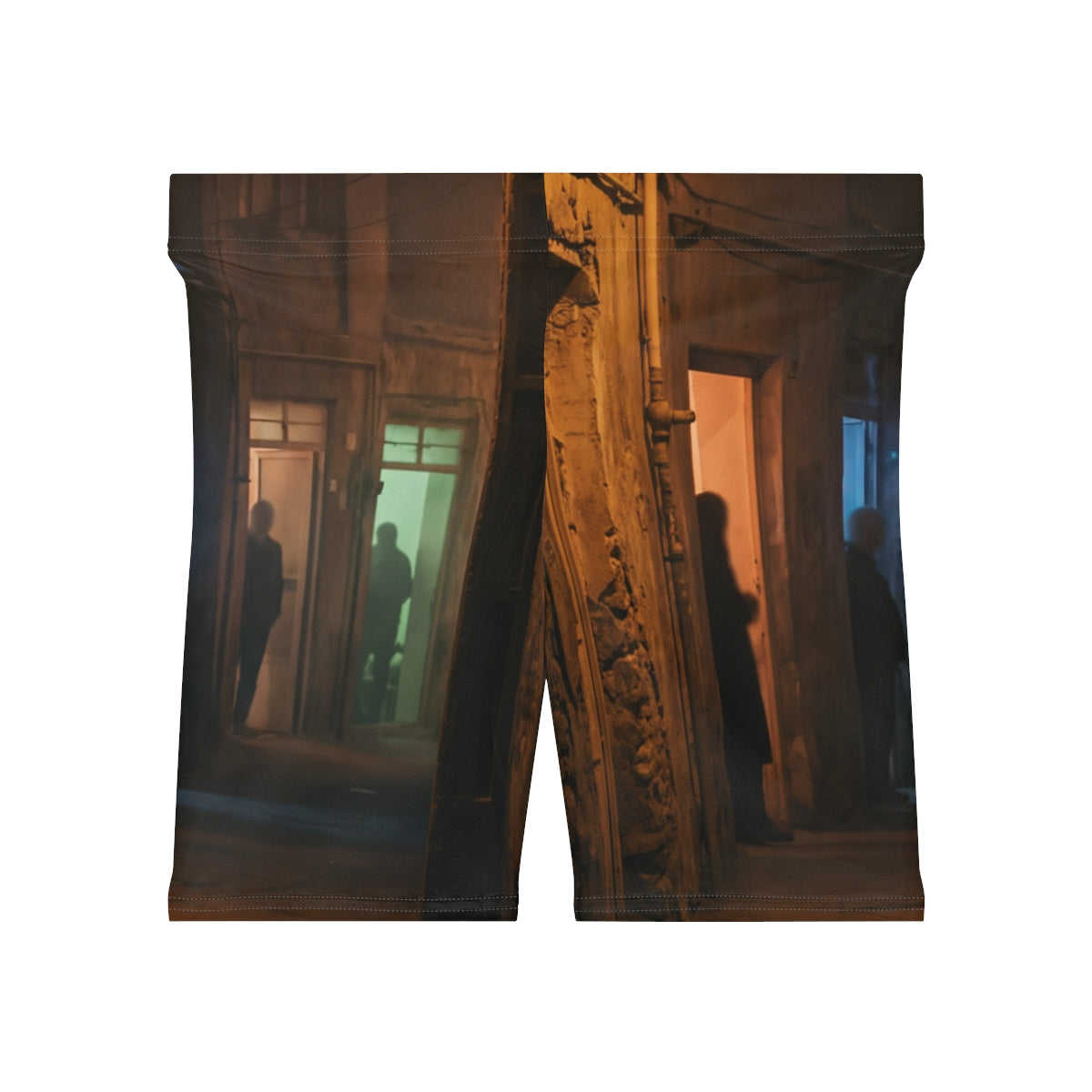 Women's Biker Shorts - Shadowed Alleyway Mystery Art Print |...