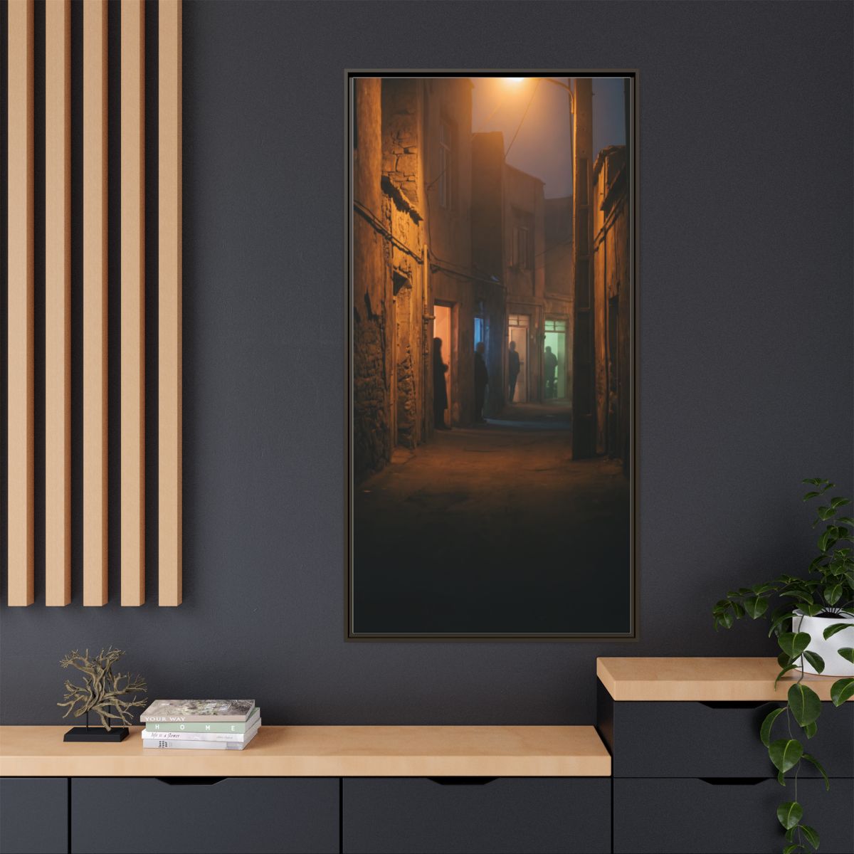 Matte Canvas, Framed - Shadowed Alleyway Mystery Art Print...