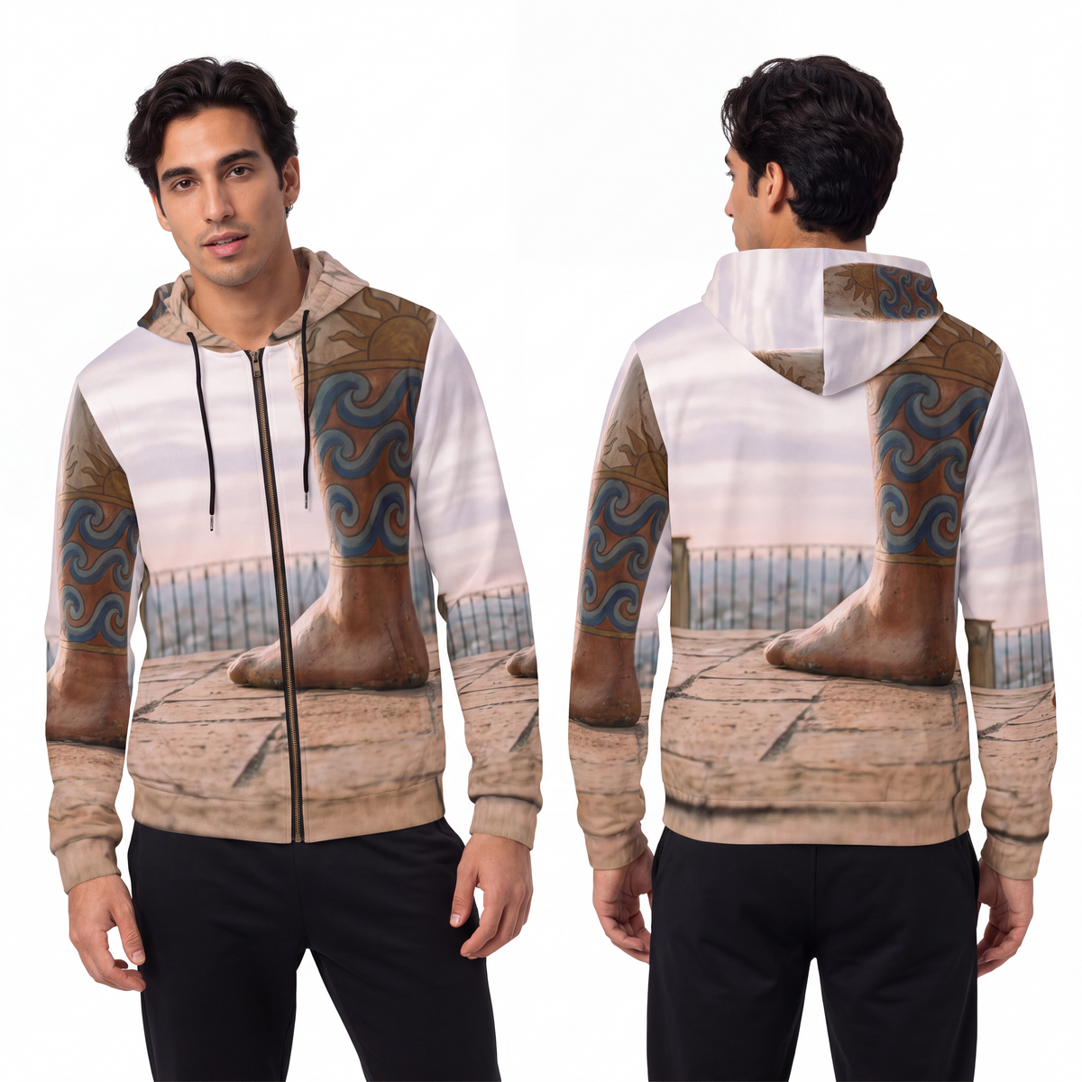 Men's Full-Zip Hoodie - Aegean Clay Cozy | Echovira Gallery