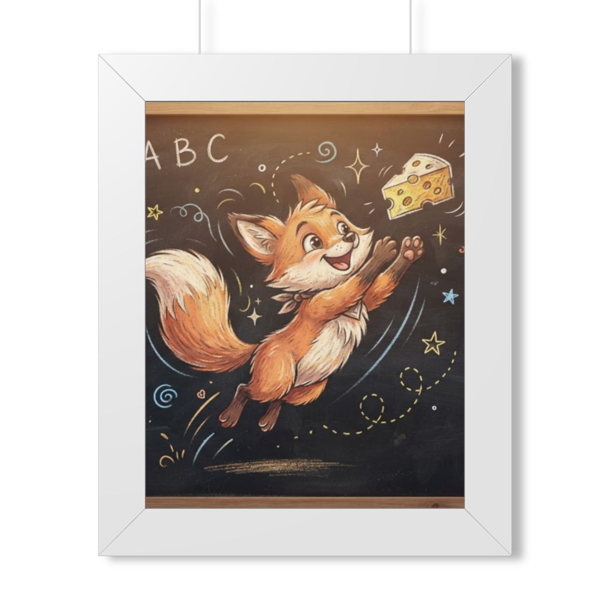 Framed Vertical Poster - Playful Fox Wall Decor — White... |...