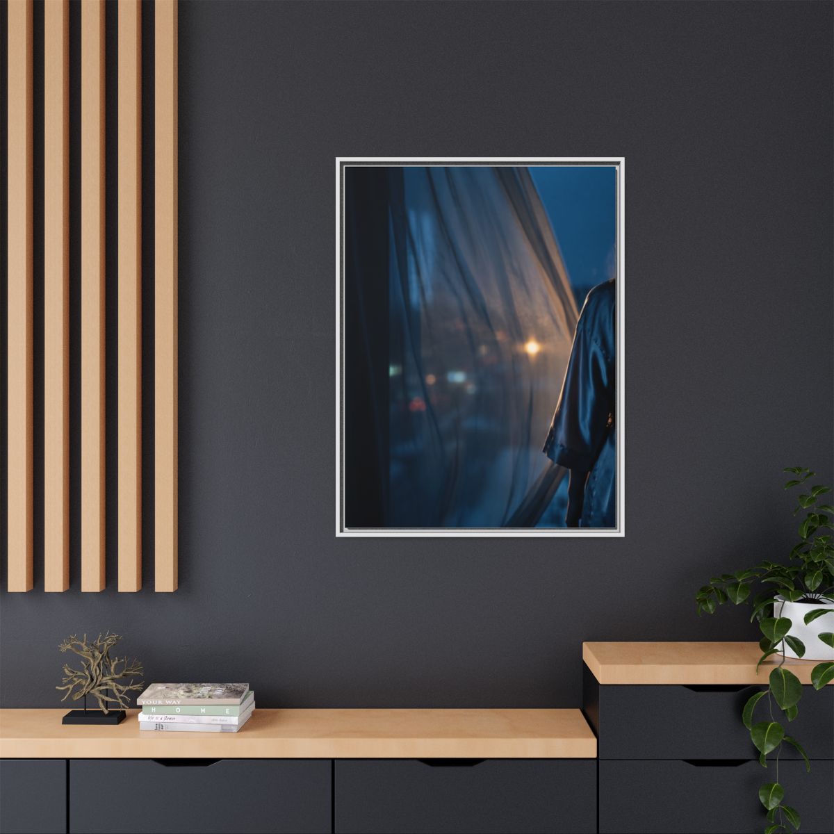 Matte Canvas, Framed - Nocturnal Solitude Silhouette — White...