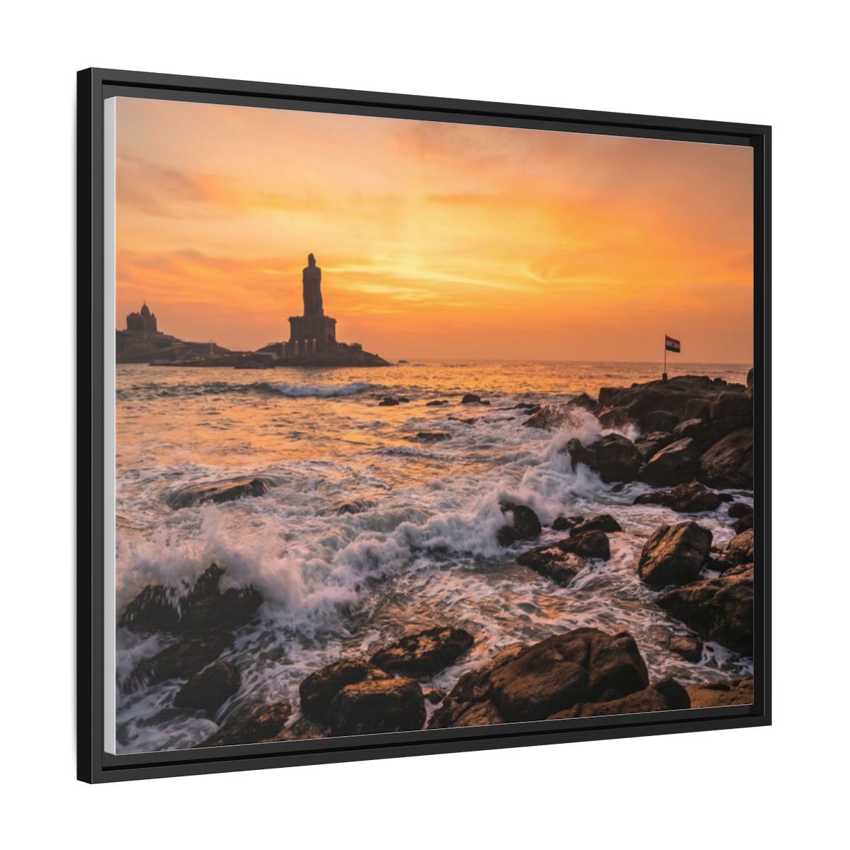 Framed Canvas - Golden Coast Dawn — Black / 1.25"