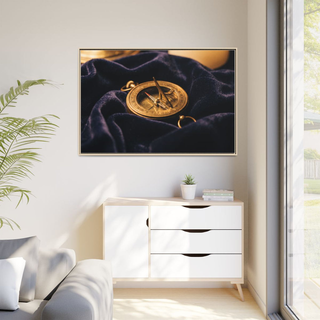 Framed Brass Sundial Landscape Canvas Art
