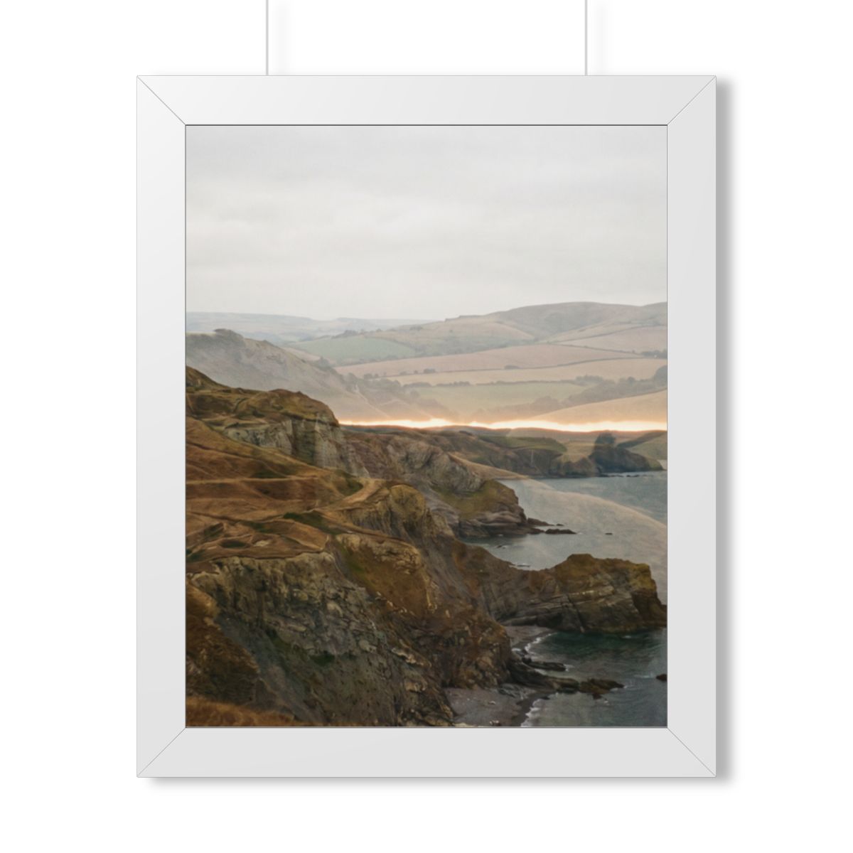 Framed Vertical Poster - Moody Coastal Cliffs Horizon Art —...