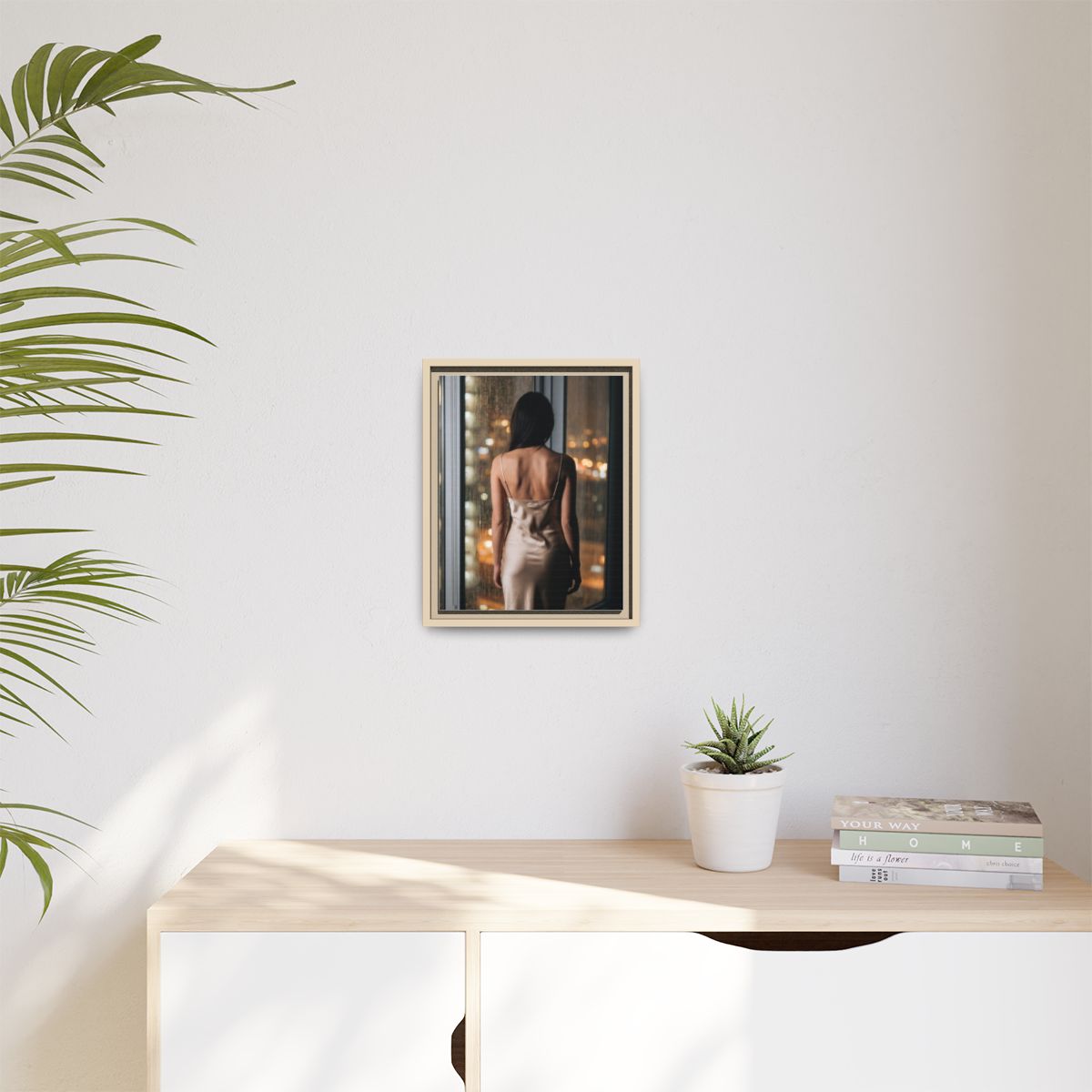 Matte Canvas, Framed - Rainy City lights Glow — Natural /......