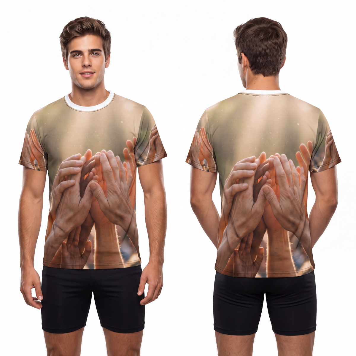 Men's Unisex Cut & Sew Tee - Golden Rays of Unity Wall Art |...