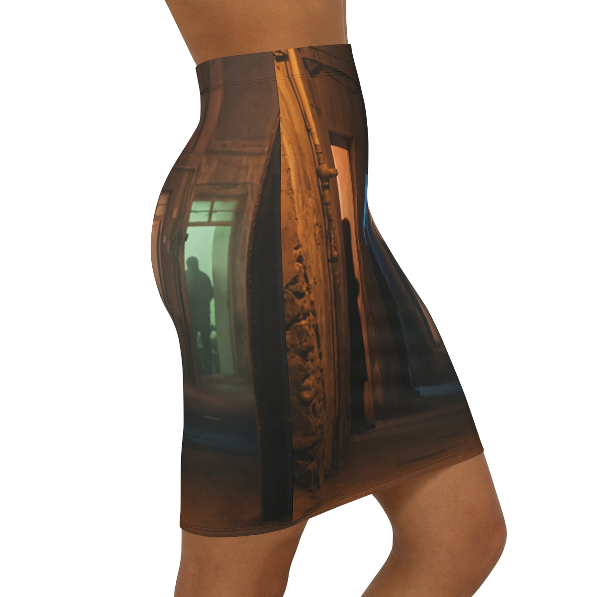Women's Mid-Waist Pencil Skirt - Shadowed Alleyway Mystery...