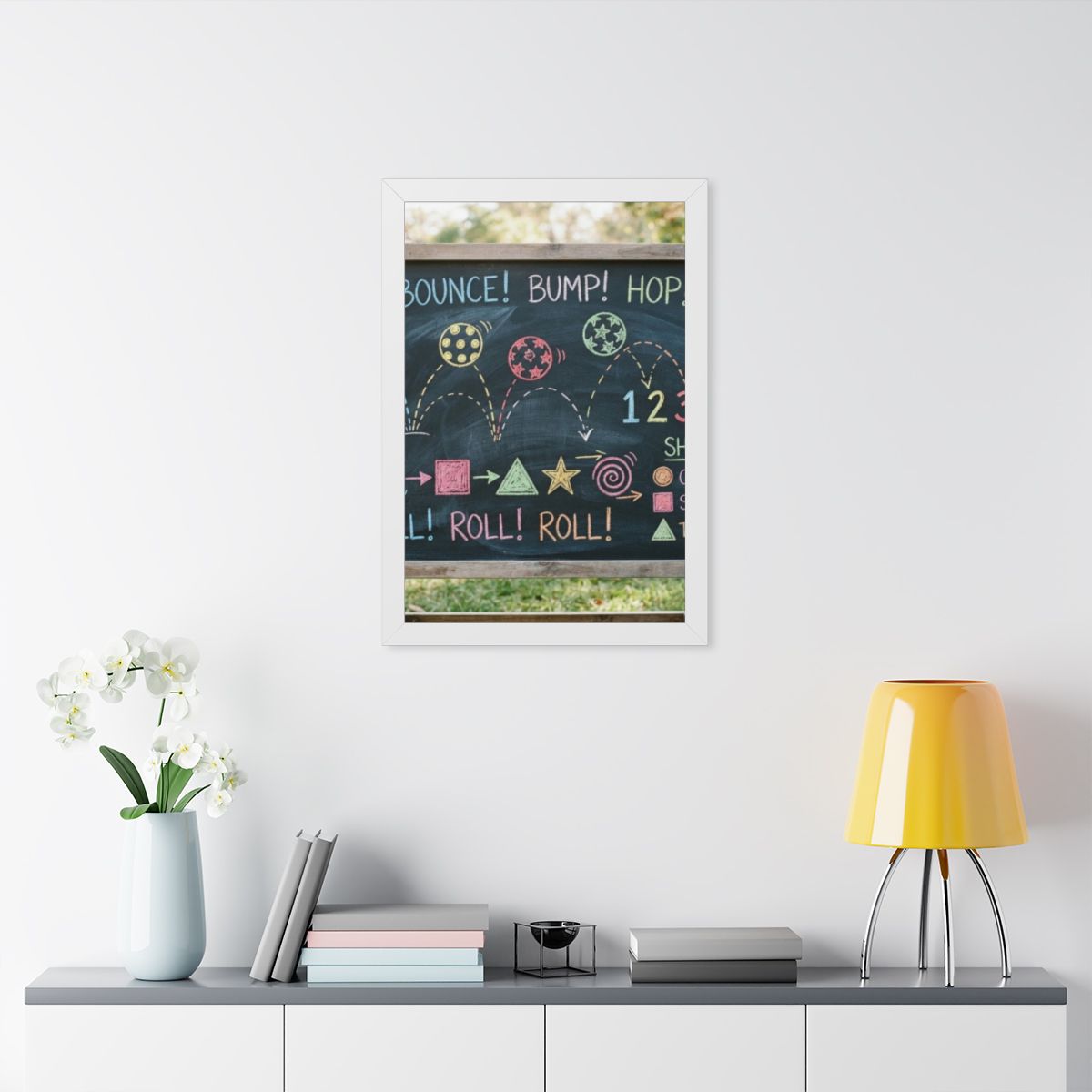 Framed Vertical Poster - Chalkboard Playground — White... |...