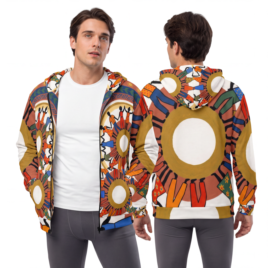 Men's Zip Hoodie - Unity Mandala Folk Art | Echovira Gallery