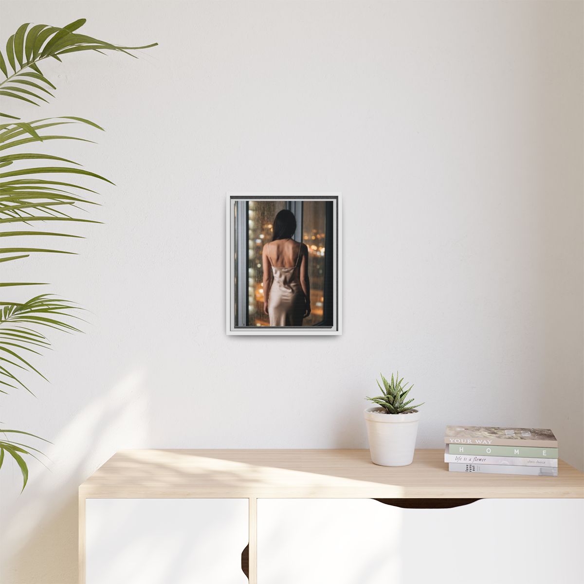 Matte Canvas, Framed - Rainy City lights Glow — White /... |...