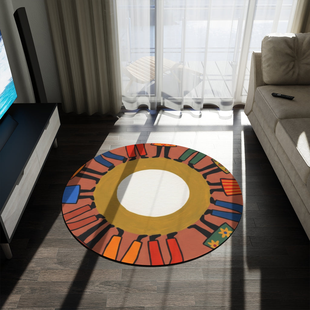 Round Rug - Unity Mandala Folk Art | Echovira Gallery