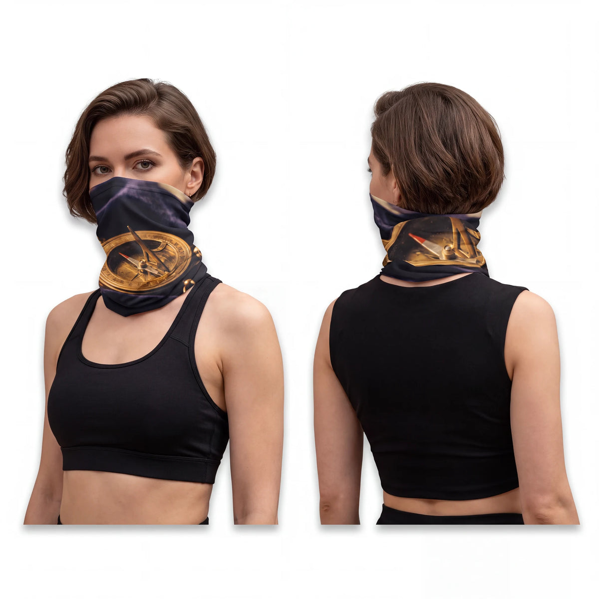 Women's Neck Gaiter with Vintage Brass Sundial