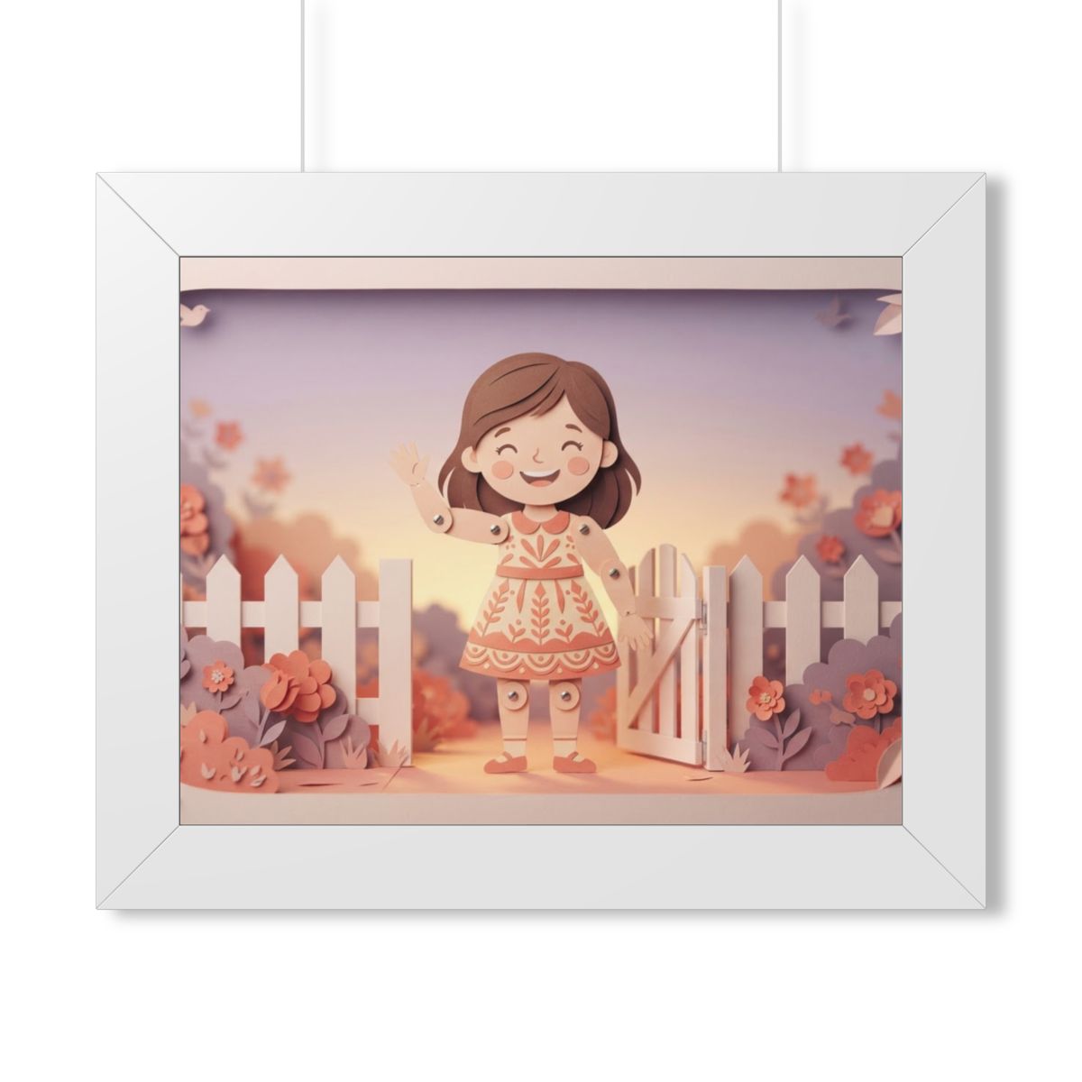 Framed Horizontal Poster - Garden Girl Gate — White (14×11...
