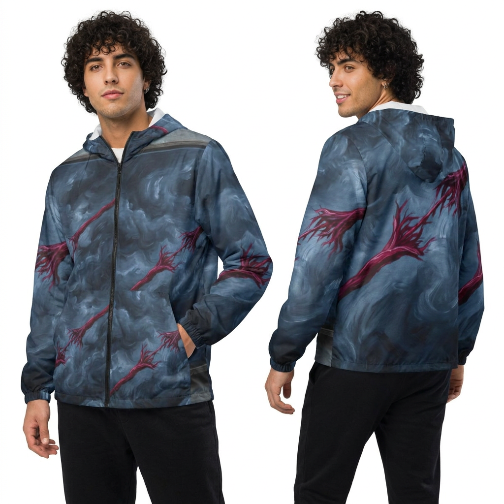 Men's Windbreaker Jacket with Abstract Art