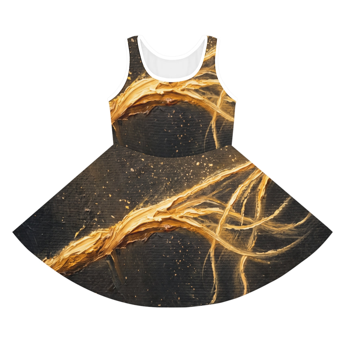 Girls' Sleeveless Sundress with Abstract Gold Art