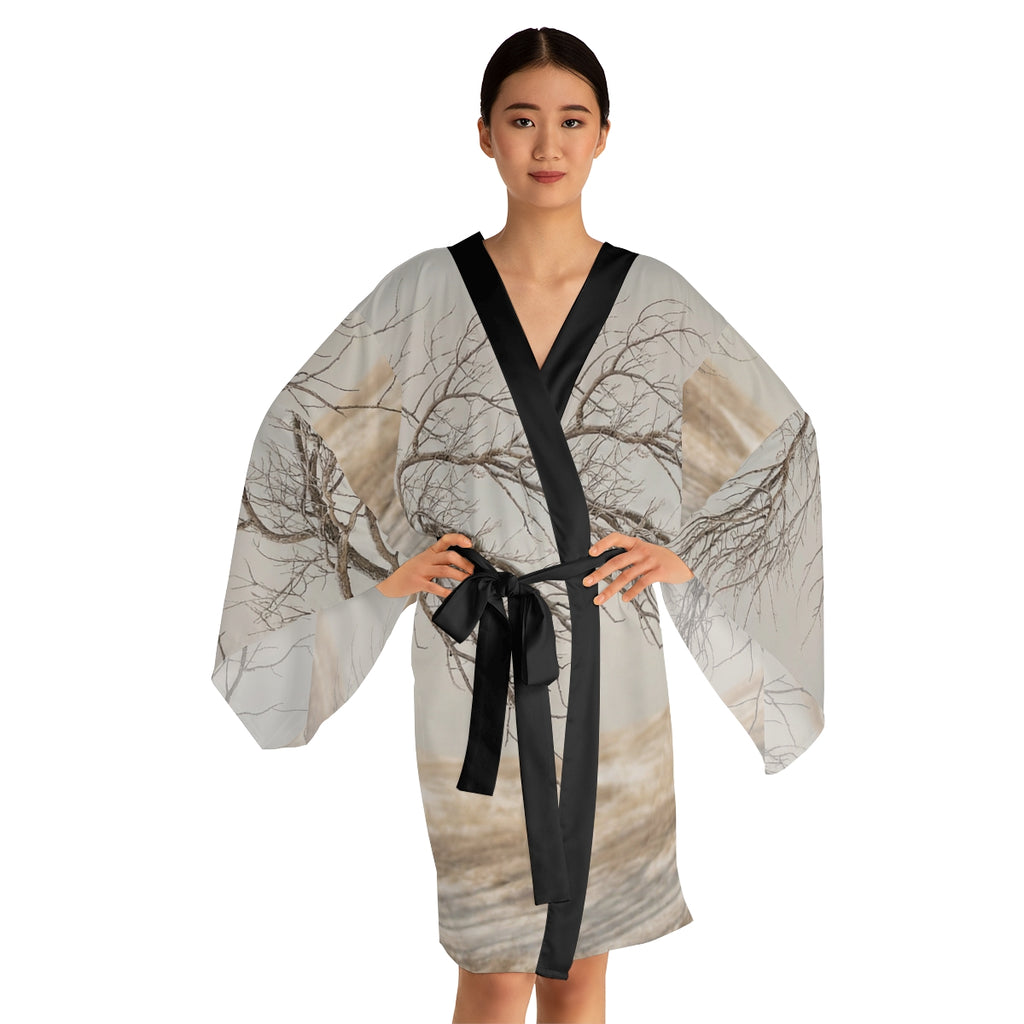 Long Sleeve Kimono Robe - Winter Branch Solitude Landscape |...