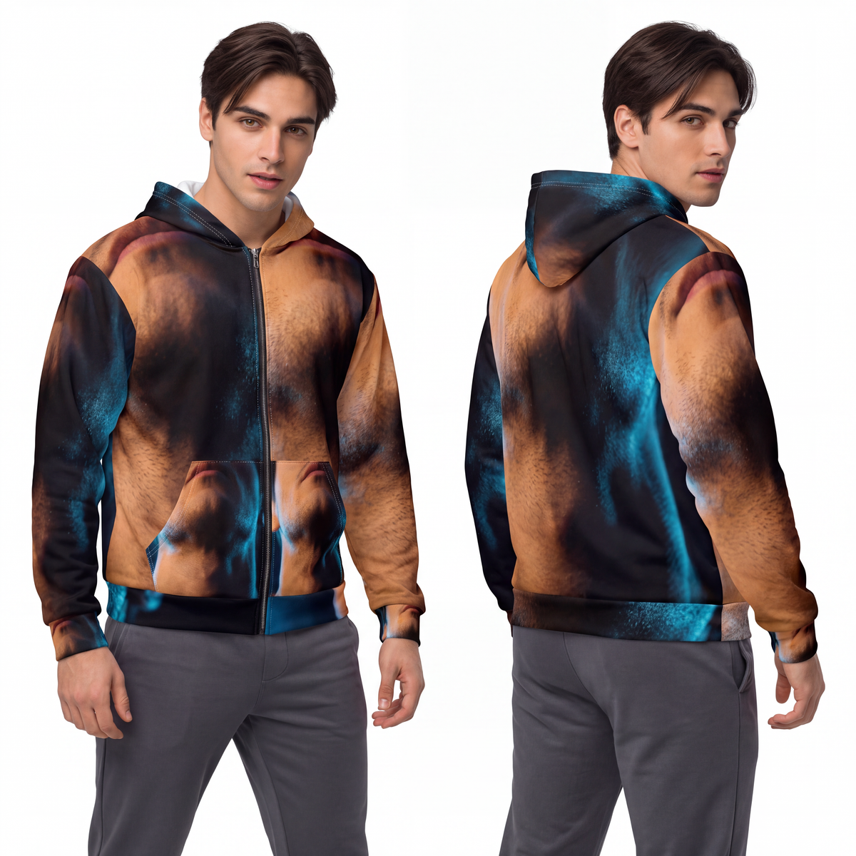 Men's Unisex Zip Hoodie - Midnight Glow Portrait | Echovira...