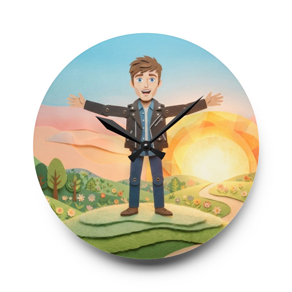 Acrylic Wall Clock - Sunny Meadow Time | Echovira Gallery