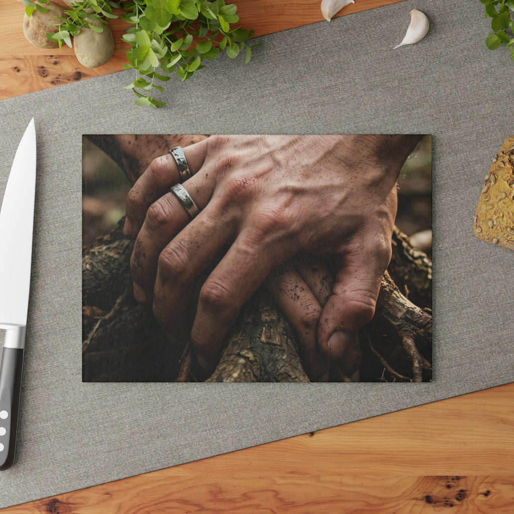 Glass Cutting Board with Forest Roots Art