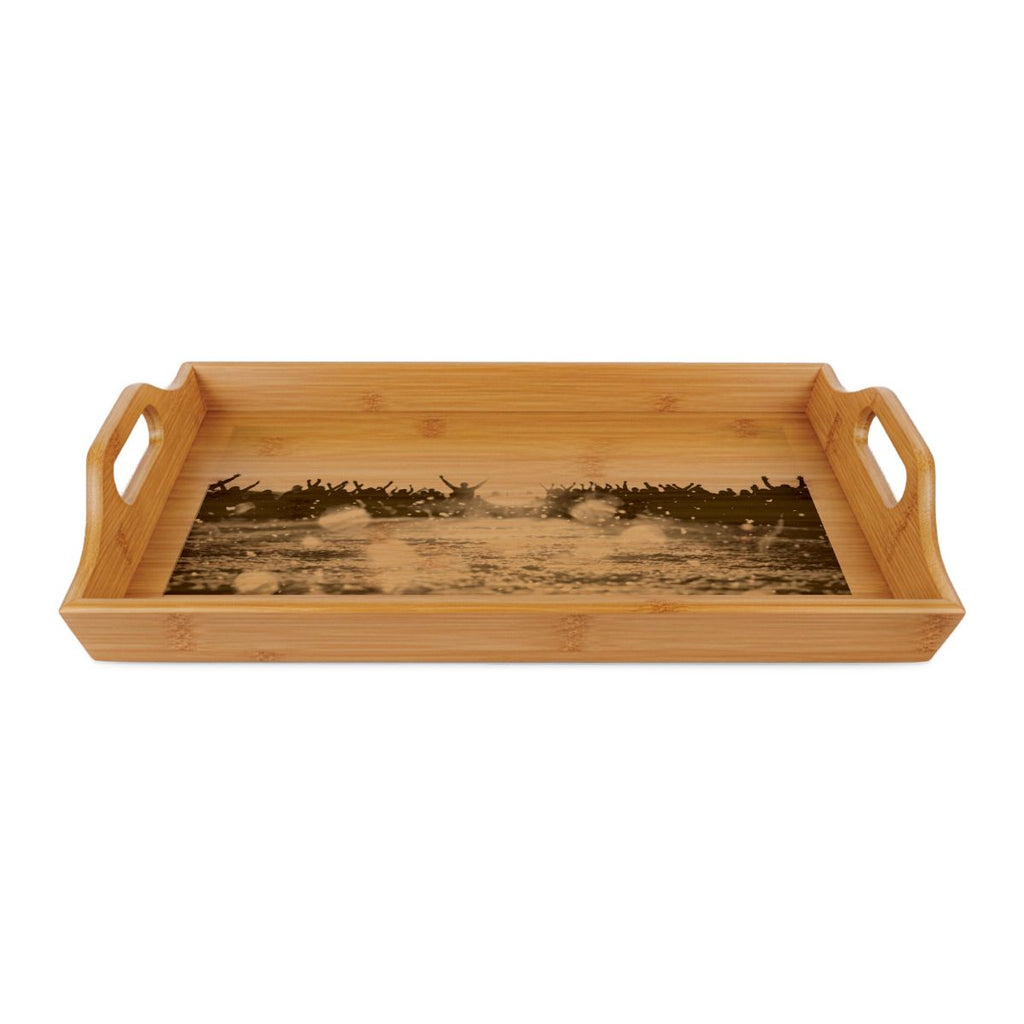 Bamboo Serving Tray with Golden Hour Crowd Art