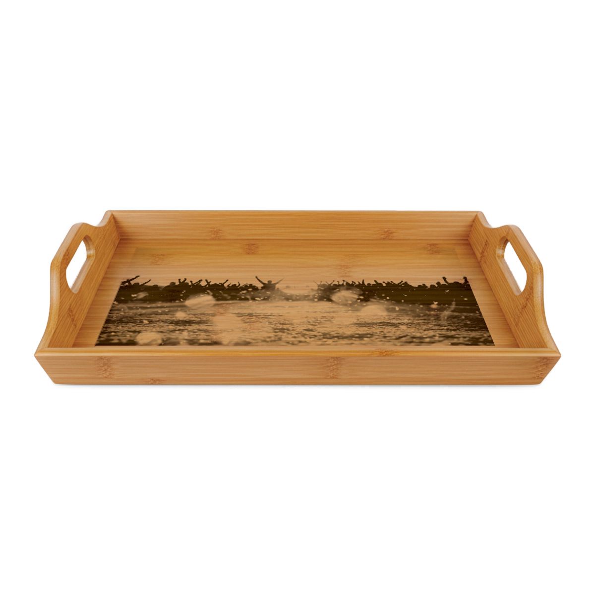 Bamboo Serving Tray with Golden Hour Crowd Art