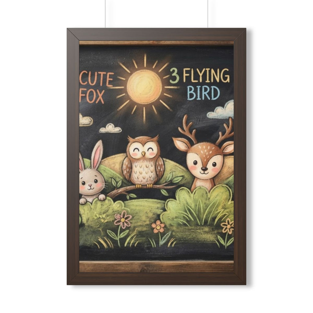Framed Vertical Poster - Woodland Friends Meadow — Walnut......