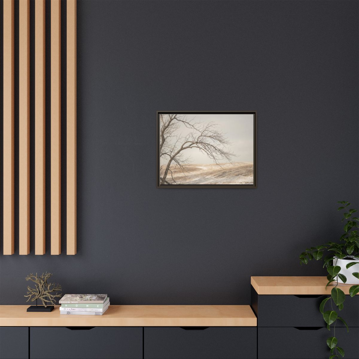 Framed Canvas Art - Minimalist Winter — Espresso / 1.25"