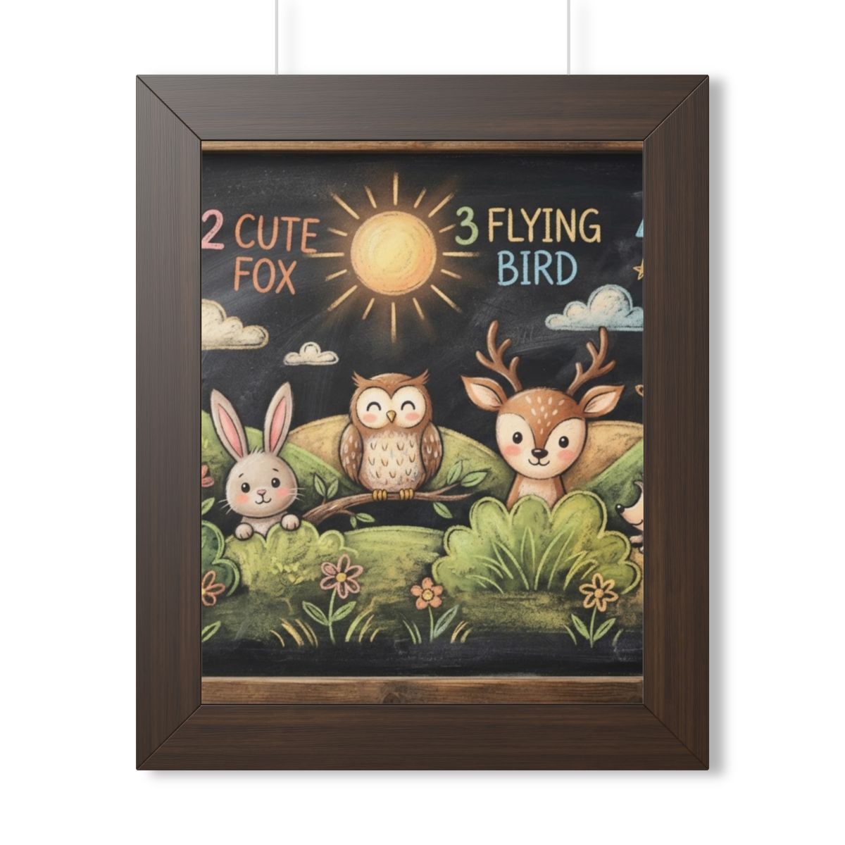 Framed Vertical Poster - Woodland Friends Meadow — Walnut......