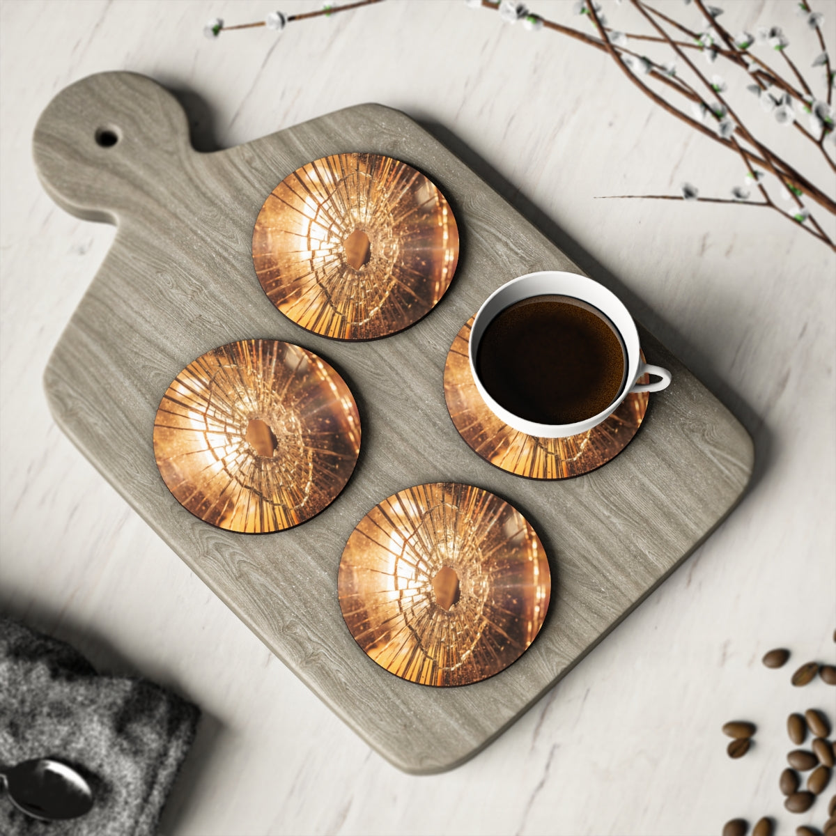 Coasters - Fractured Golden Light (1 & 4 pcs) | Echovira...