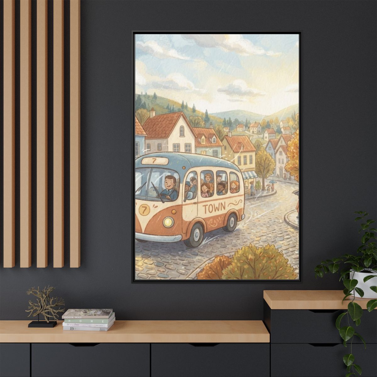 Matte Canvas Framed - Cozy Town Bus — Black / 1.25" (8×10......
