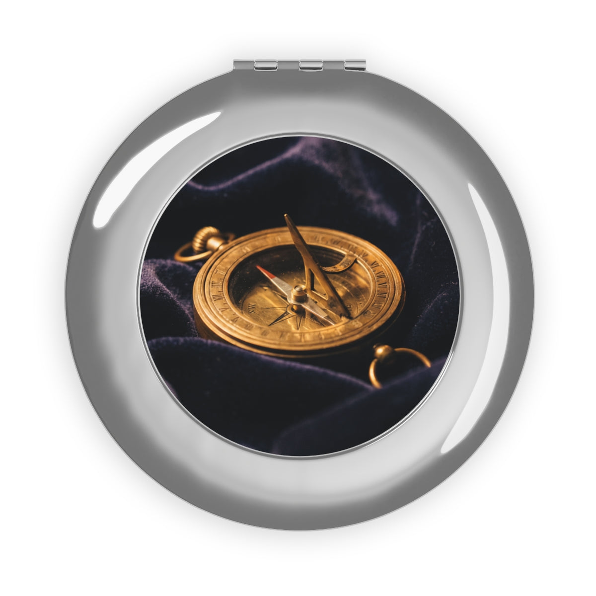 Vintage Brass Sundial Compact Travel Mirror