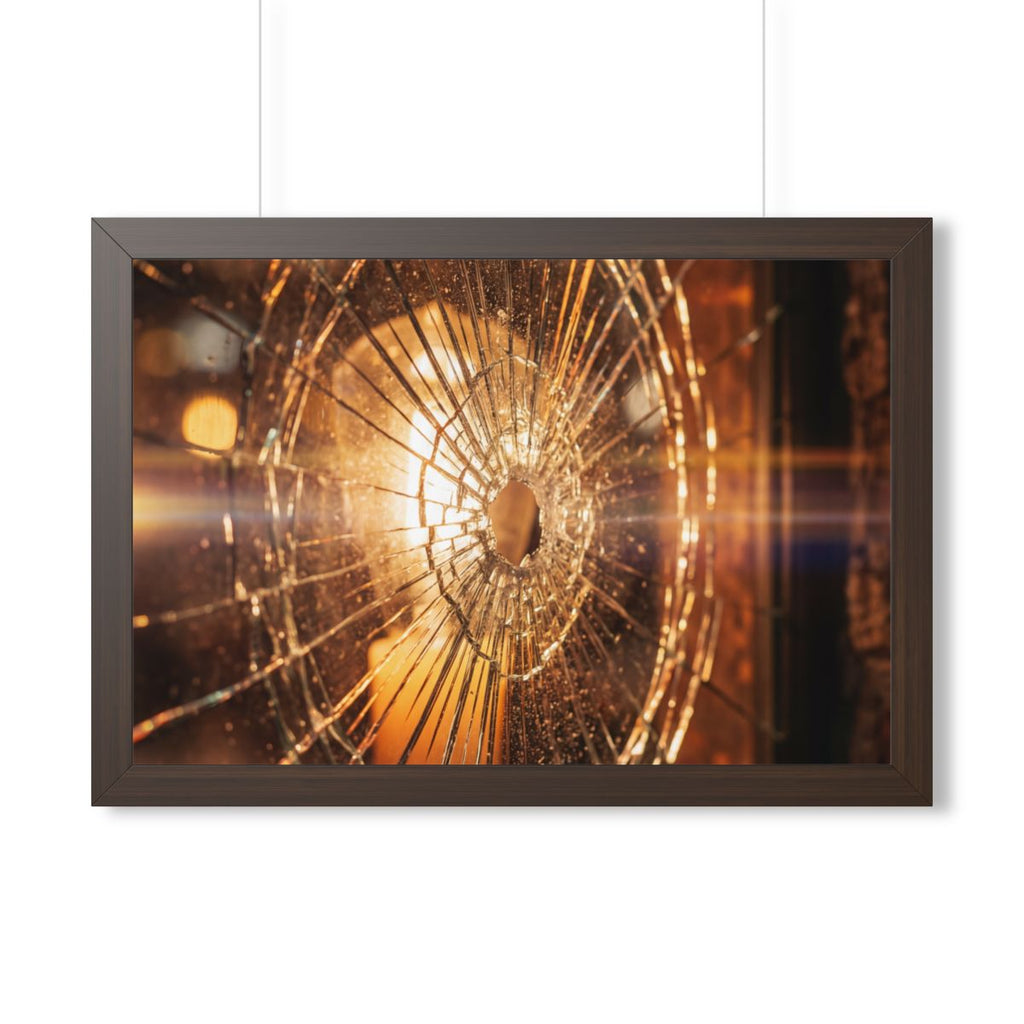 Framed Horizontal Poster - Shattered Amber Glass Art —... |...
