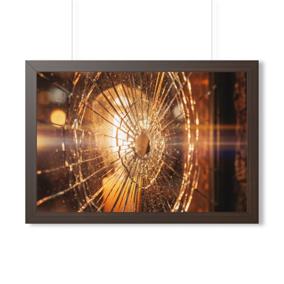 Framed Horizontal Poster - Shattered Amber Glass Art —... |...