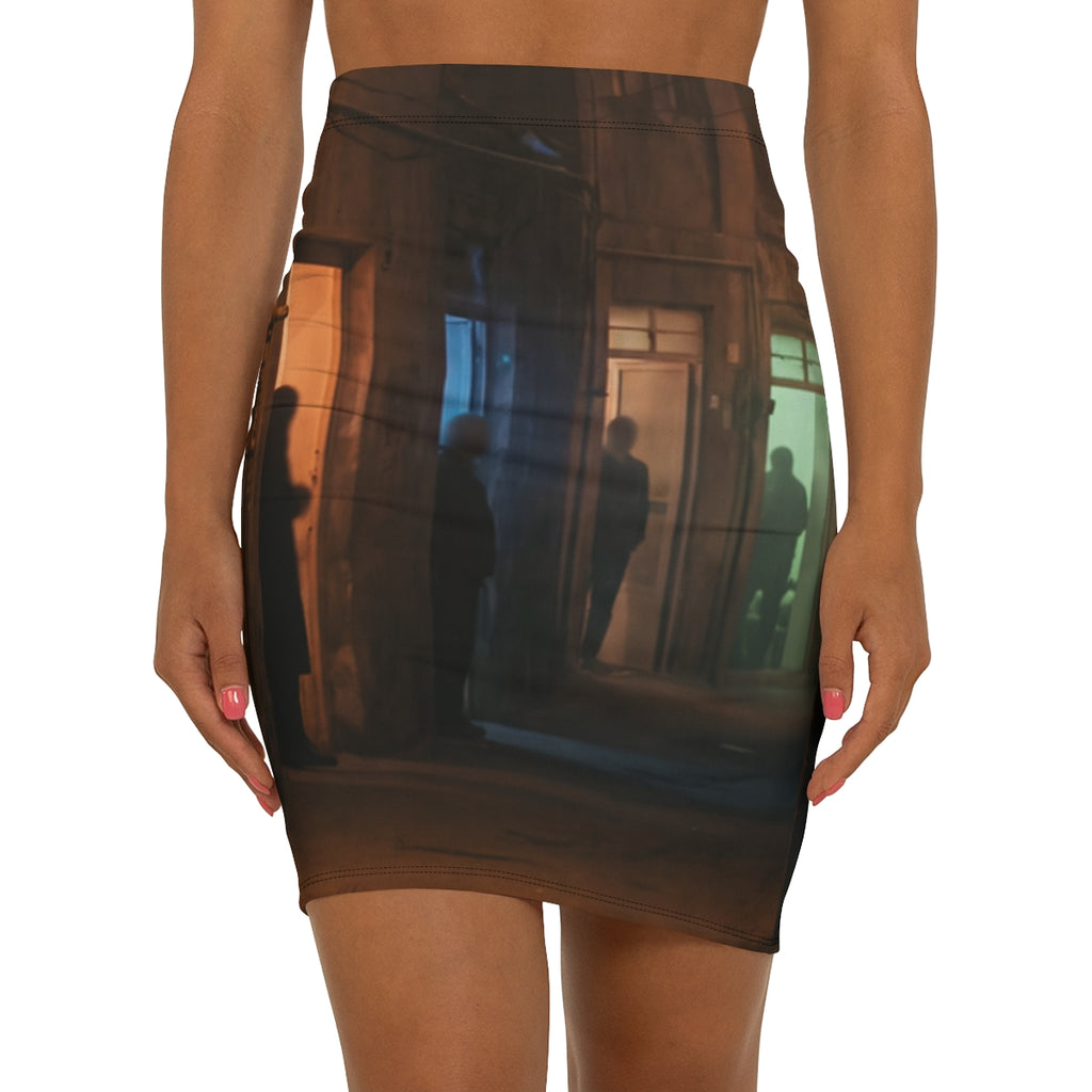 Women's Mid-Waist Pencil Skirt - Shadowed Alleyway Mystery...