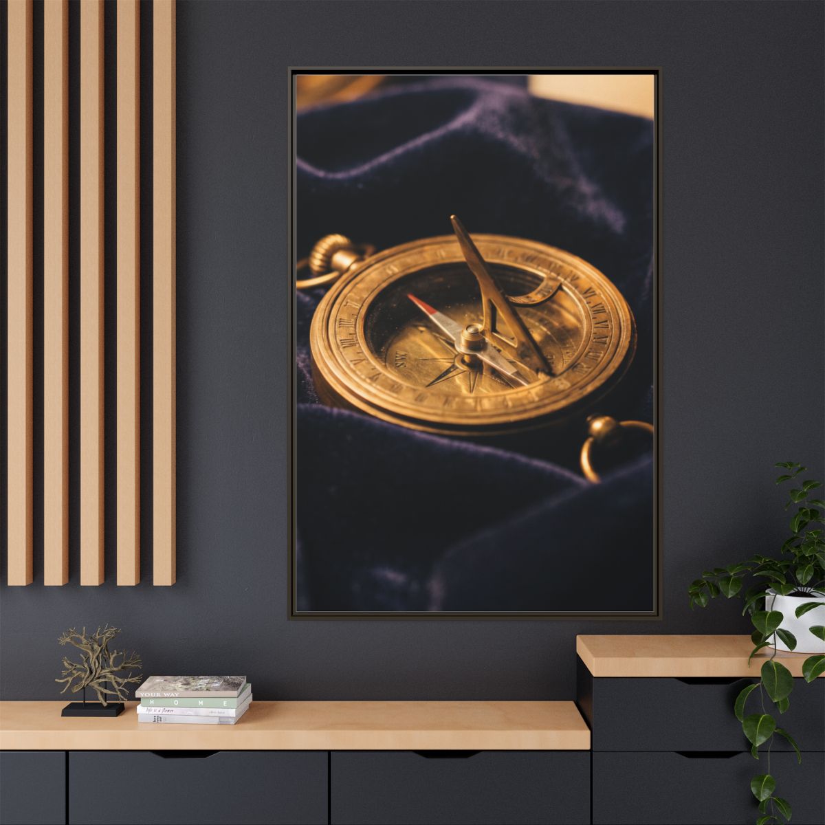Framed Brass Sundial Portrait Matte Canvas