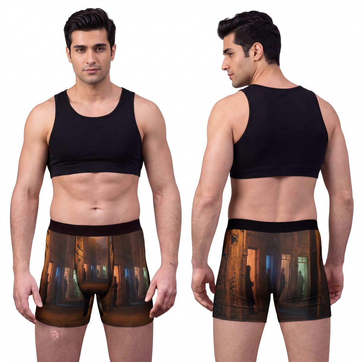 Men's Boxer Briefs - Shadowed Alleyway Mystery Art Print |...