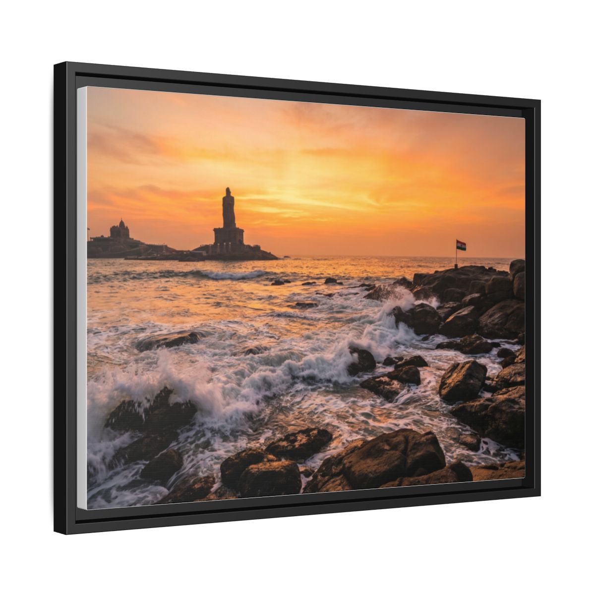 Framed Canvas - Golden Coast Dawn — Black / 1.25"