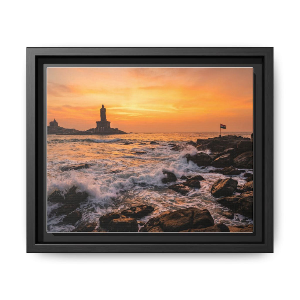 Framed Canvas - Golden Coast Dawn — Black / 1.25"