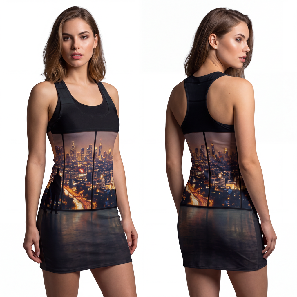 Women's Cut & Sew Racerback Dress - City Skyline Glow |...