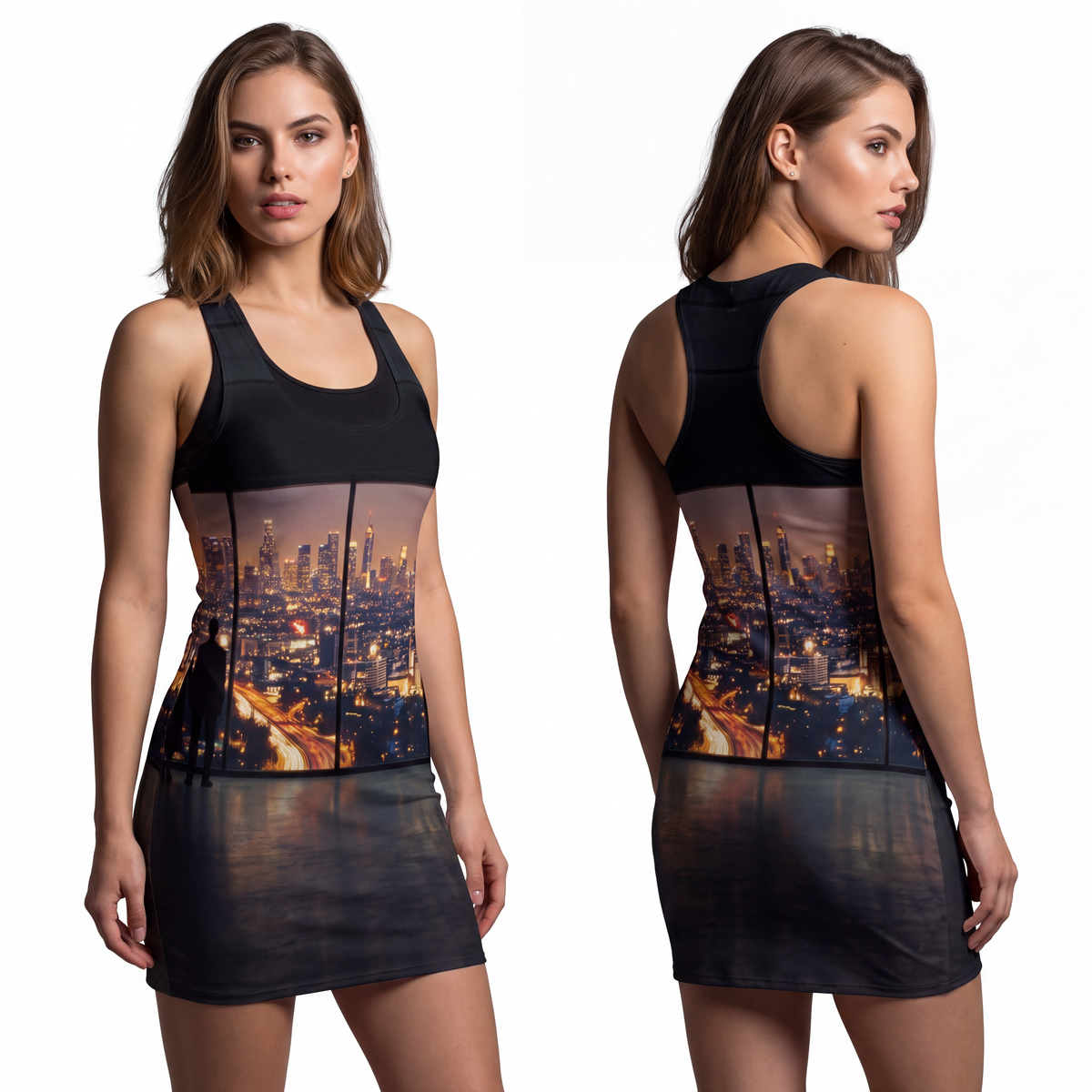 Women's Cut & Sew Racerback Dress - City Skyline Glow |...