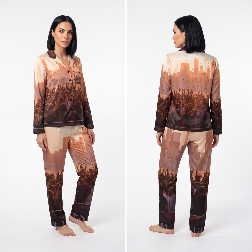 Women's Satin Pajamas - City Lights | Echovira Gallery