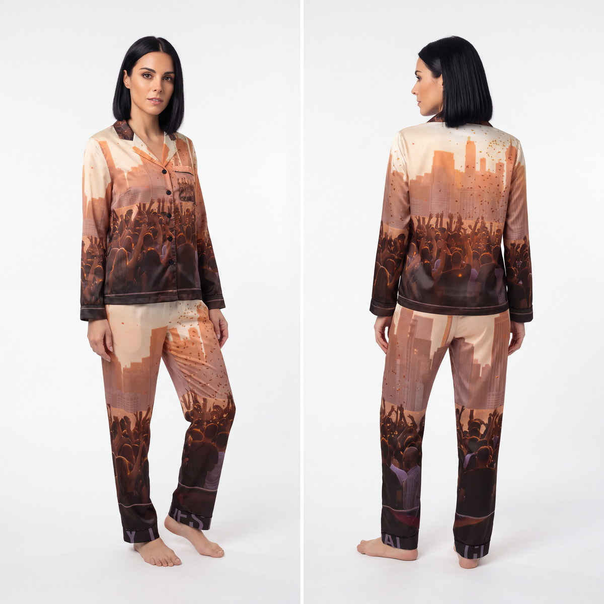 Women's Satin Pajamas - City Lights | Echovira Gallery