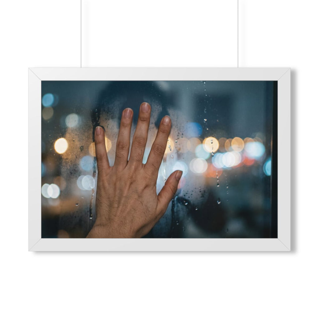 Framed Horizontal Poster Rainy City Window Art