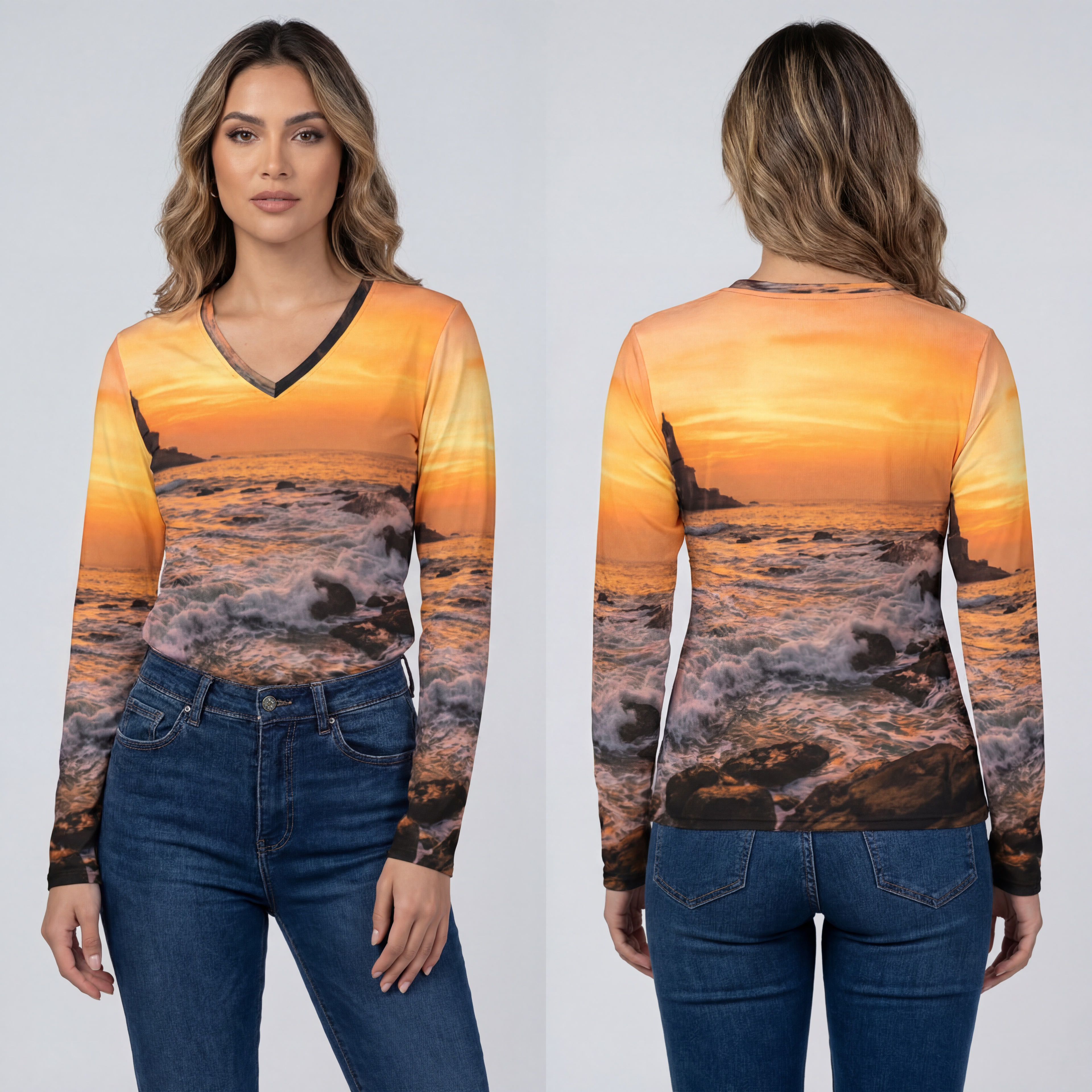 Women's V-neck Shirt - Golden Horizon