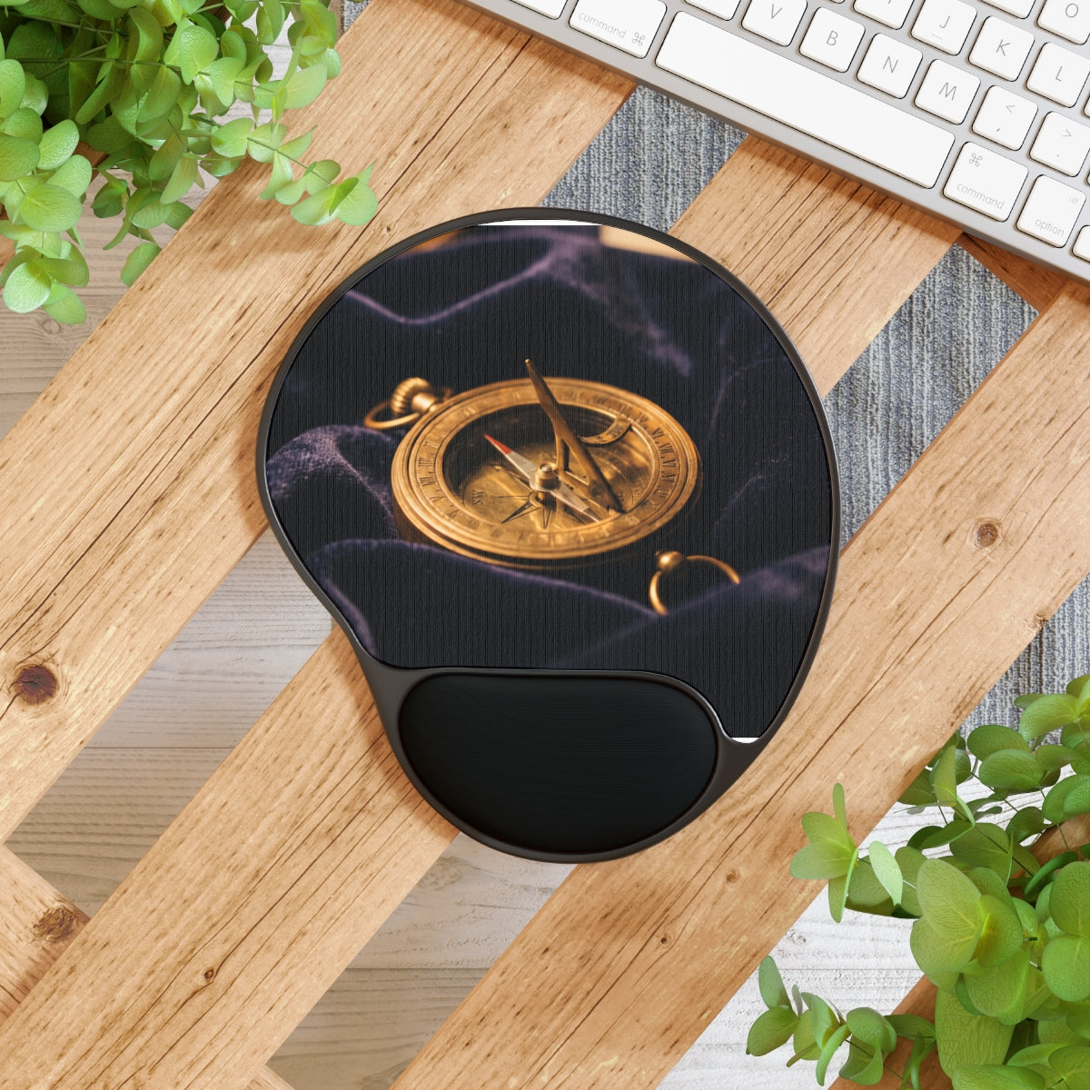 Vintage Brass Sundial Mouse Pad With Wrist Rest