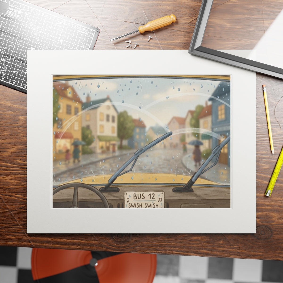 Passepartout Framed Print - Rainy Bus Ride — Landscape... |...