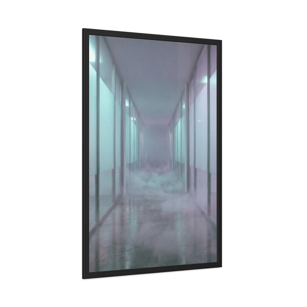 Framed Posters - Liminal Corridor Fog Art Print — Portrait...